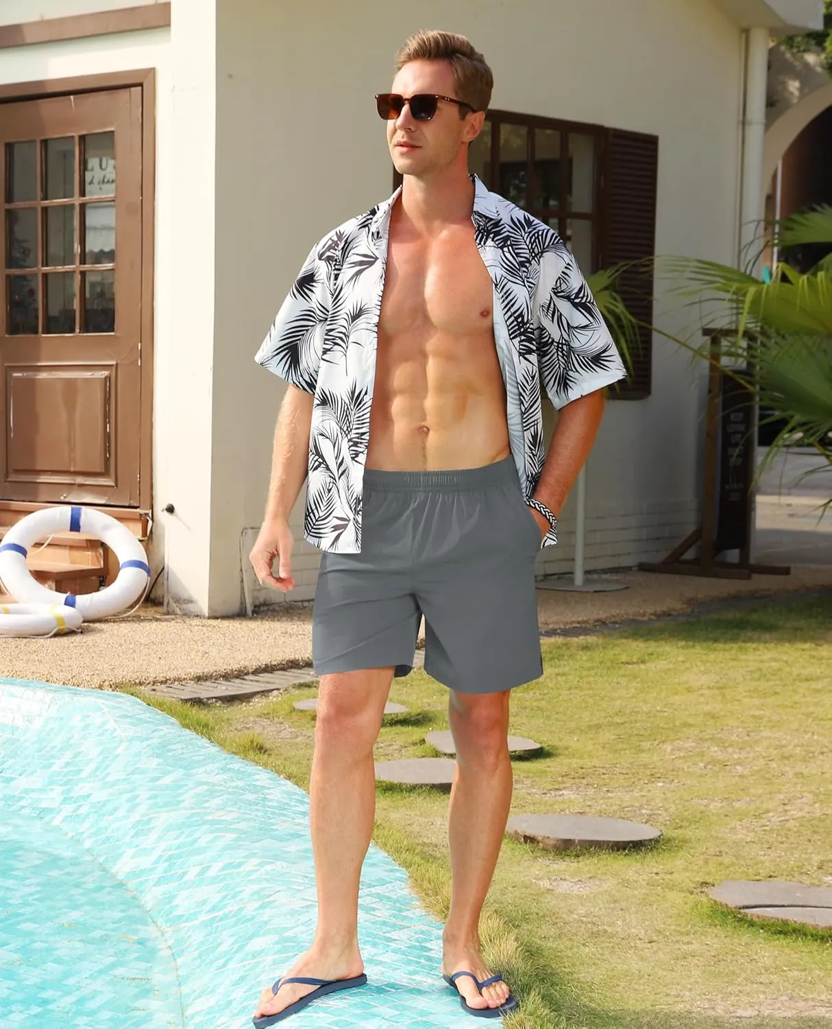 Milin Naco Mens Swim Trunks 7 inch Quick Dry Board Shorts with Zipper Pockets Bathing Suit Men Beach Shorts with Drawstring