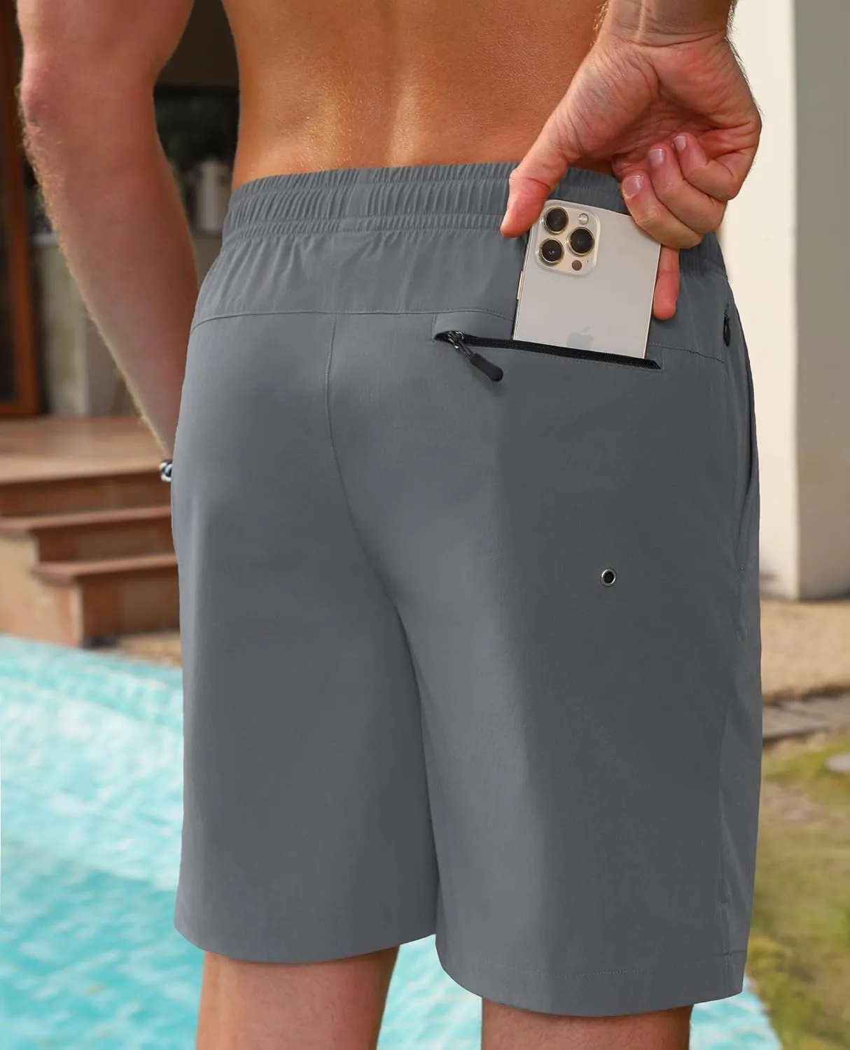 Milin Naco Mens Swim Trunks 7 inch Quick Dry Board Shorts with Zipper Pockets Bathing Suit Men Beach Shorts with Drawstring