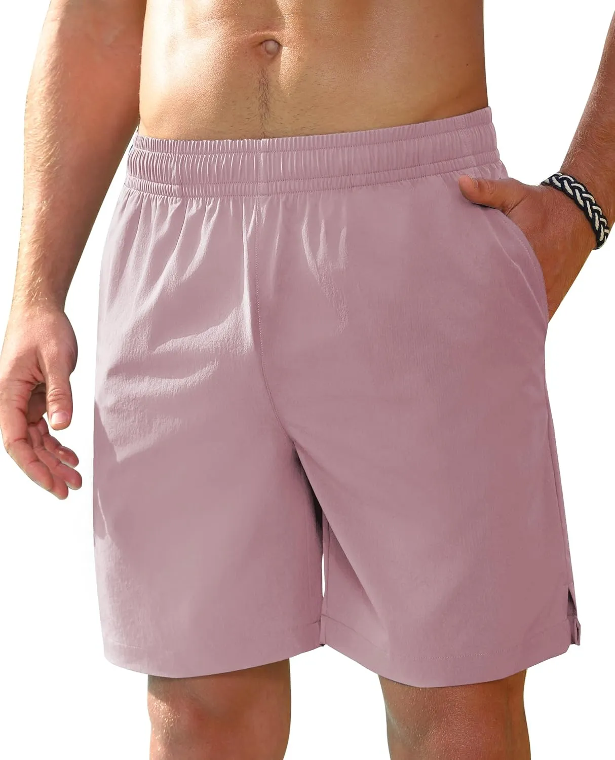 Milin Naco Mens Swim Trunks 7 inch Quick Dry Board Shorts with Zipper Pockets Bathing Suit Men Beach Shorts with Drawstring