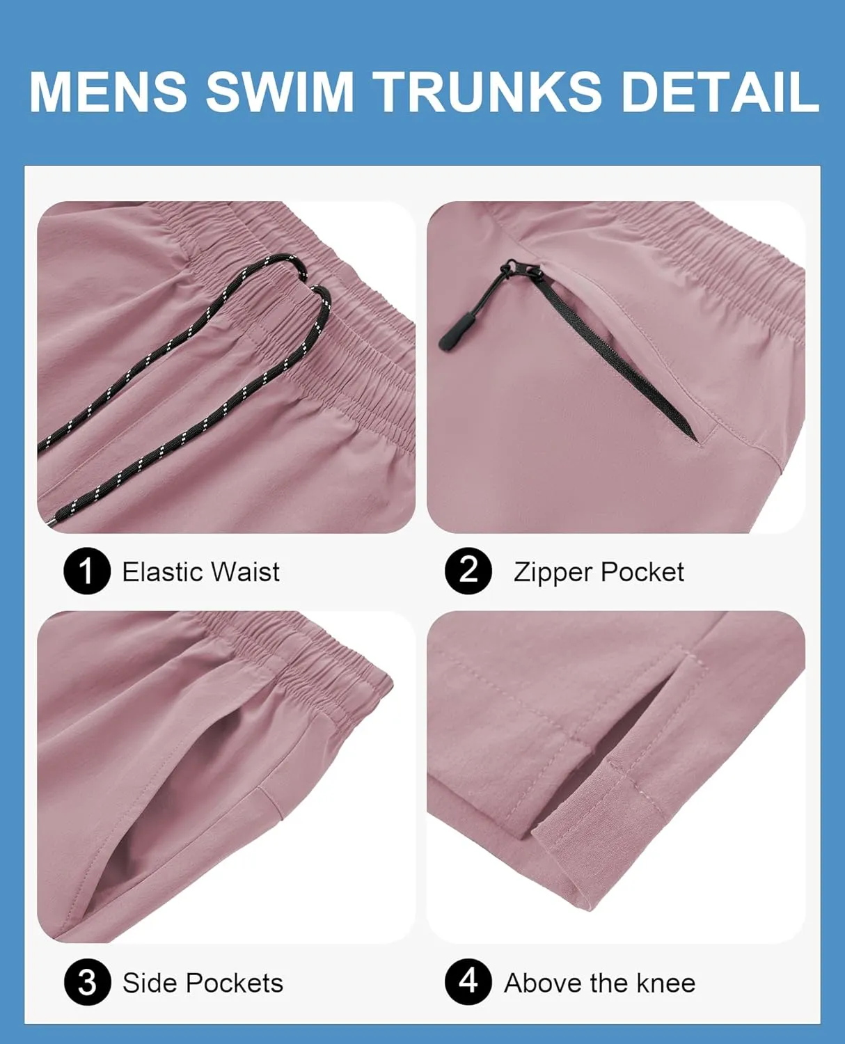 Milin Naco Mens Swim Trunks 7 inch Quick Dry Board Shorts with Zipper Pockets Bathing Suit Men Beach Shorts with Drawstring
