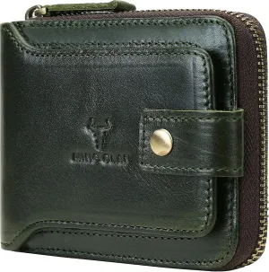 MING CLAN Zipper Wallet Men RFID Blocking Leather Bifold Wallets For Men - Flap ID Window Zip Coin Pocket Mens Zipper Wallets - Big Capacity