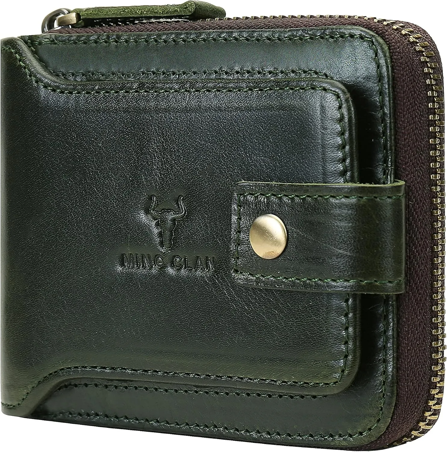 MING CLAN Zipper Wallet Men RFID Blocking Leather Bifold Wallets For Men - Flap ID Window Zip Coin Pocket Mens Zipper Wallets - Big Capacity
