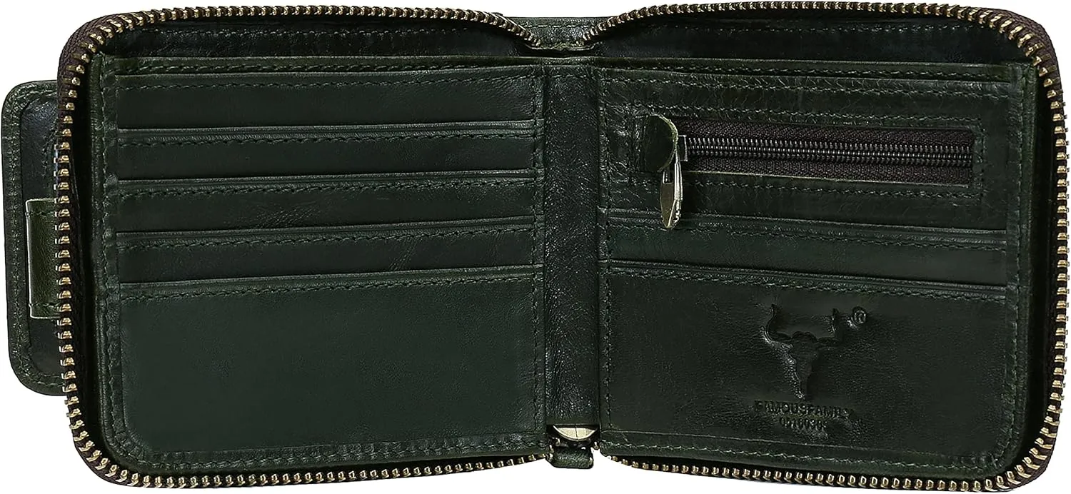 MING CLAN Zipper Wallet Men RFID Blocking Leather Bifold Wallets For Men - Flap ID Window Zip Coin Pocket Mens Zipper Wallets - Big Capacity