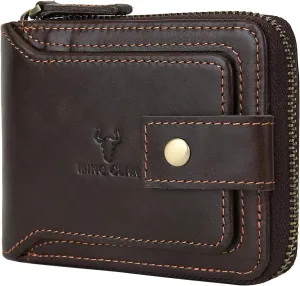MING CLAN Zipper Wallet Men RFID Blocking Leather Flap ID Window Zip Coin Pocket Bifold Credit Card Wallets -Big Capacity For Travel