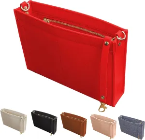 MISIXILE Felt Purse Insert Bag Organizer with Zipper And Gold Buckles,Handbag Organiser Insert fits Toiletry Pouch 19 26