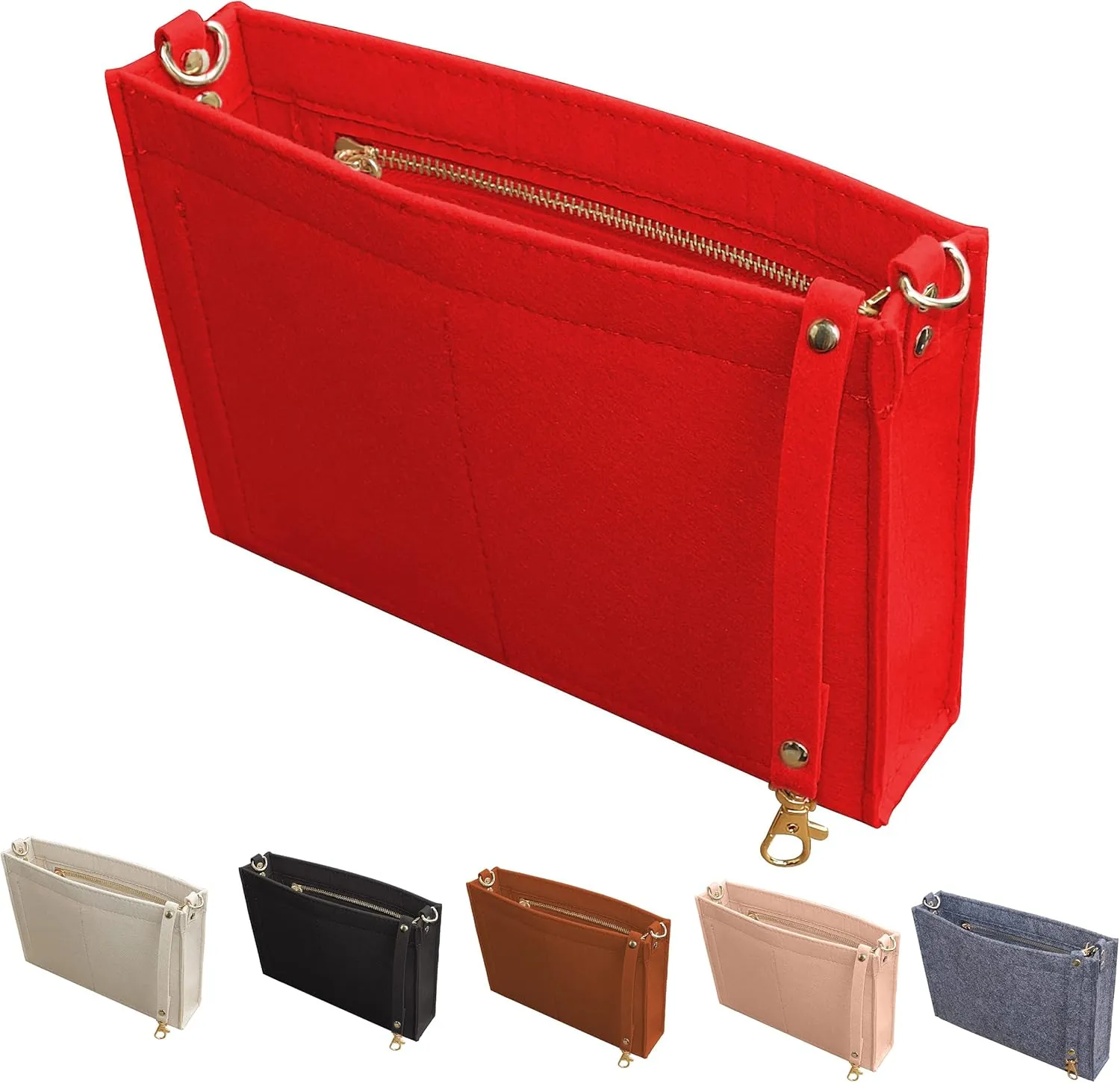 MISIXILE Felt Purse Insert Bag Organizer with Zipper And Gold Buckles,Handbag Organiser Insert fits Toiletry Pouch 19 26