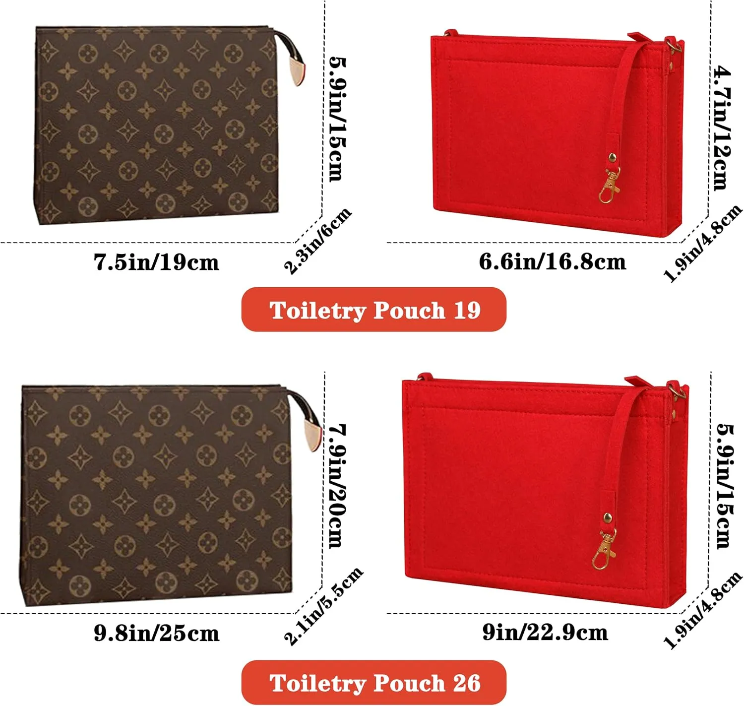MISIXILE Felt Purse Insert Bag Organizer with Zipper And Gold Buckles,Handbag Organiser Insert fits Toiletry Pouch 19 26