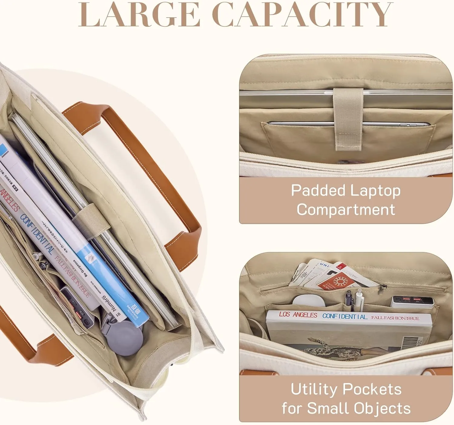 Missnine Tote Bag Canvas Laptop Bag 15.6 inch Briefcase for Women Large Capacity Handbag for Office, School, Travel