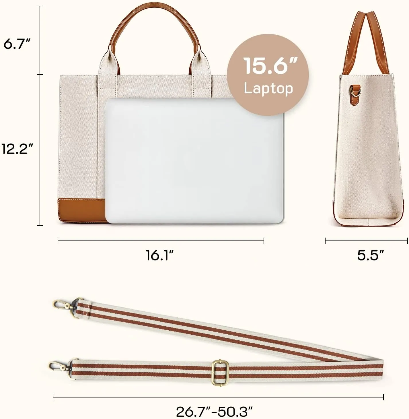 Missnine Tote Bag Canvas Laptop Bag 15.6 inch Briefcase for Women Large Capacity Handbag for Office, School, Travel