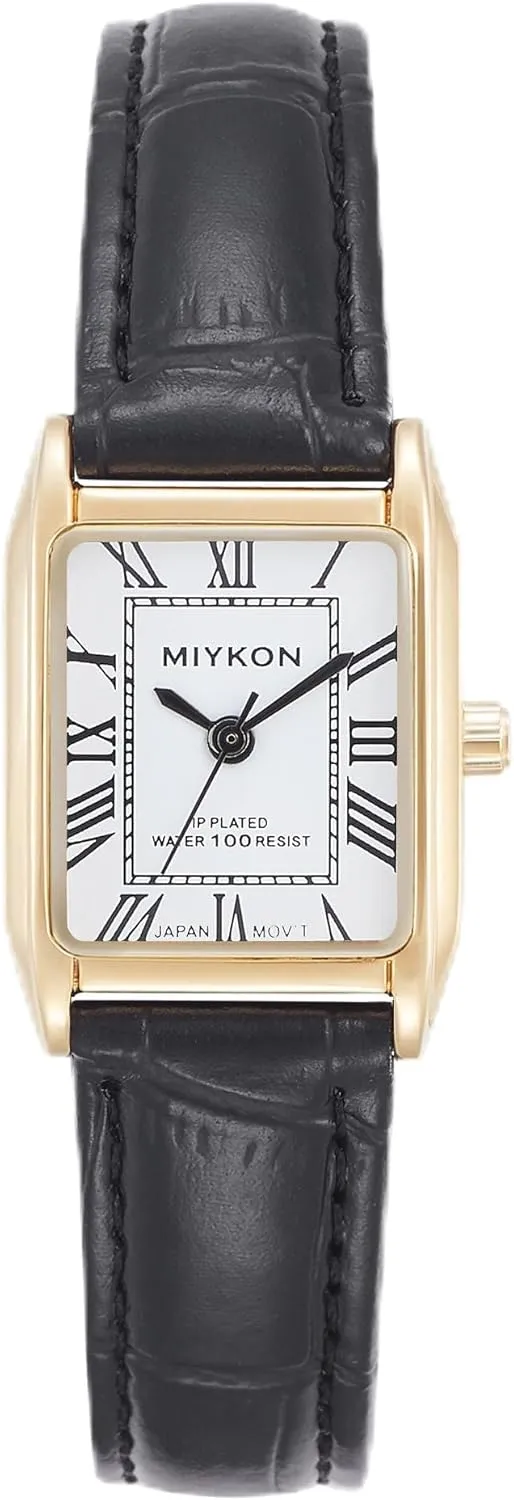 Miykon Vintage Watches for Women | Small Dainty Tank, Square Womens Watch with Genuine Leather Strap and Second Hand | Ion Polished, Luminous Hands, Scratch Resist, Japan Quartz, 100ft Water Resistant