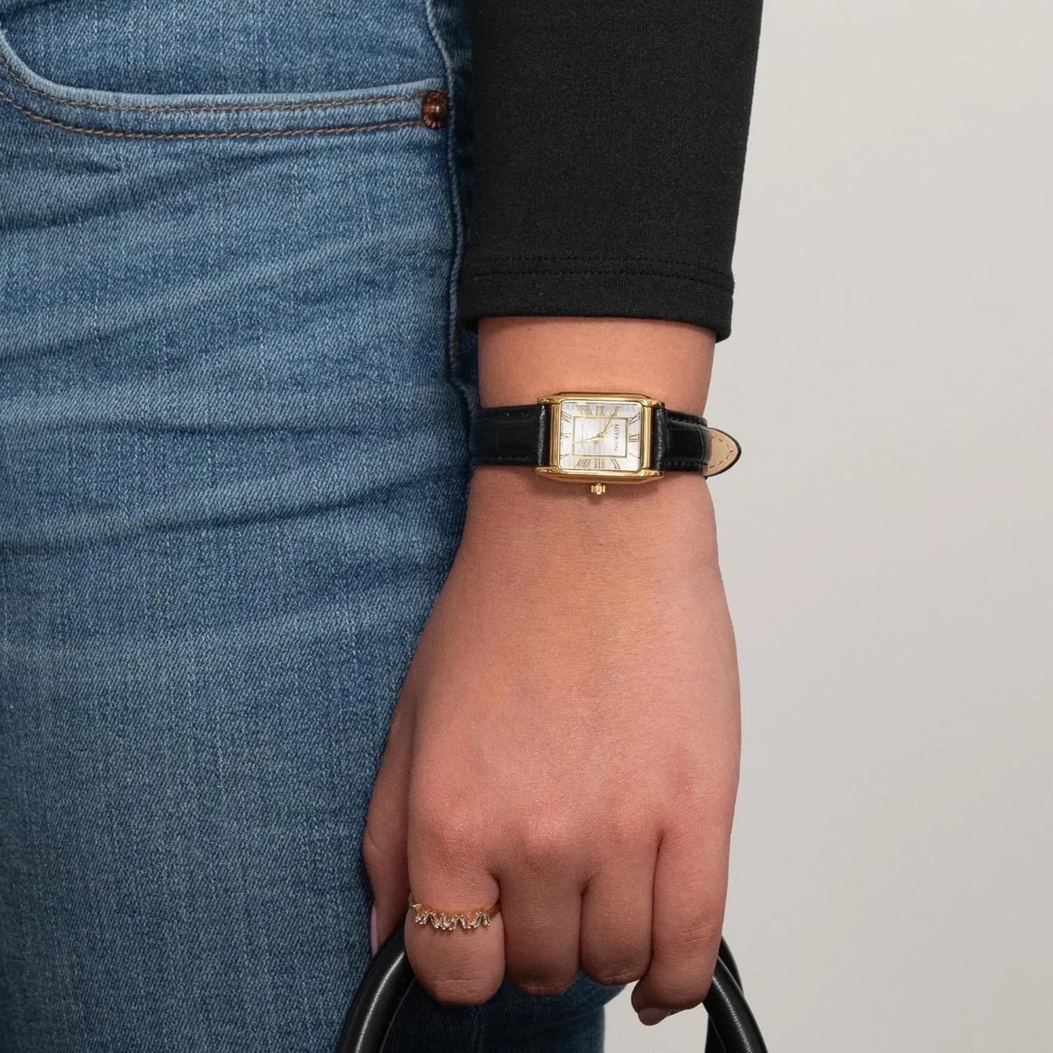 Miykon Vintage Watches for Women | Small Dainty Tank, Square Womens Watch with Genuine Leather Strap and Second Hand | Ion Polished, Luminous Hands, Scratch Resist, Japan Quartz, 100ft Water Resistant