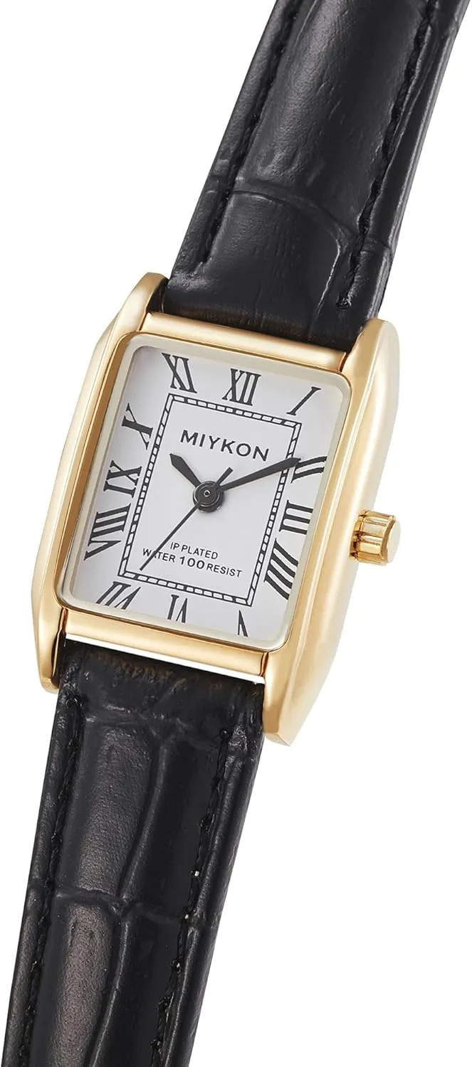 Miykon Vintage Watches for Women | Small Dainty Tank, Square Womens Watch with Genuine Leather Strap and Second Hand | Ion Polished, Luminous Hands, Scratch Resist, Japan Quartz, 100ft Water Resistant