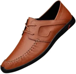 Modern Solid Color Wingtips Brogues Daily Lightweight Casual Driving Flats Fashionable Lace-up Mens Leather Shoes