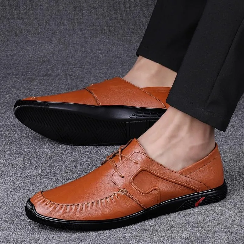Modern Solid Color Wingtips Brogues Daily Lightweight Casual Driving Flats Fashionable Lace-up Mens Leather Shoes