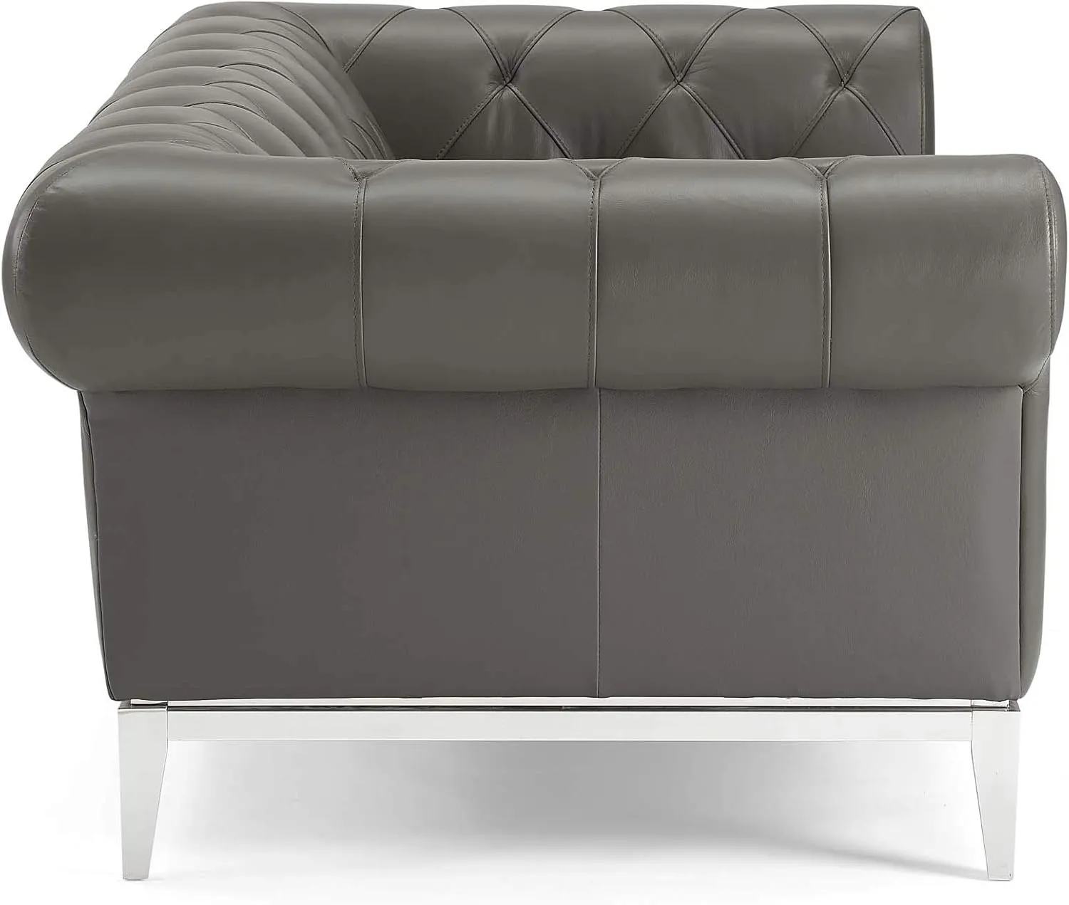 Modway Idyll Tufted Button Upholstered Leather Chesterfield Loveseat, Gray