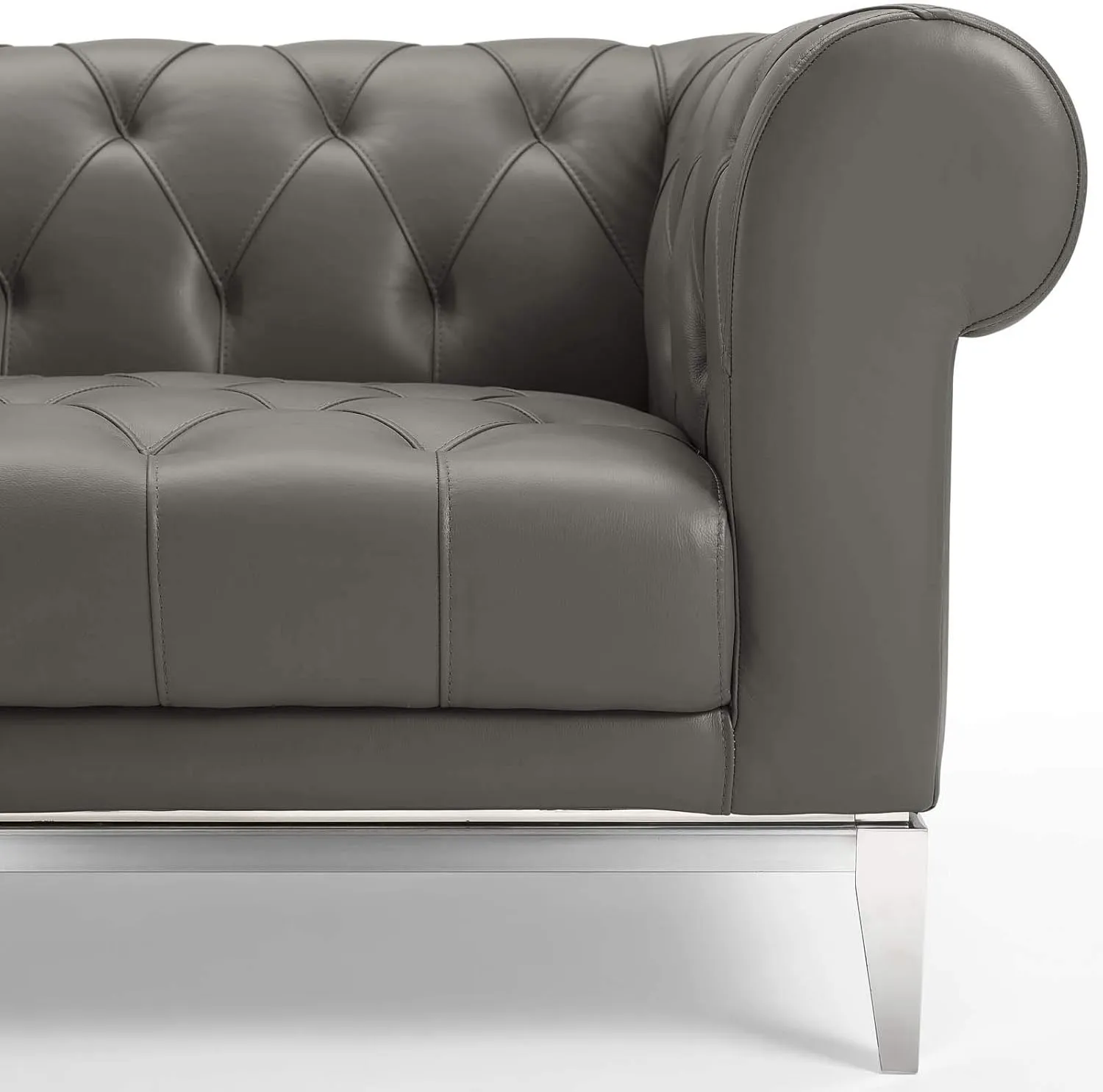 Modway Idyll Tufted Button Upholstered Leather Chesterfield Loveseat, Gray