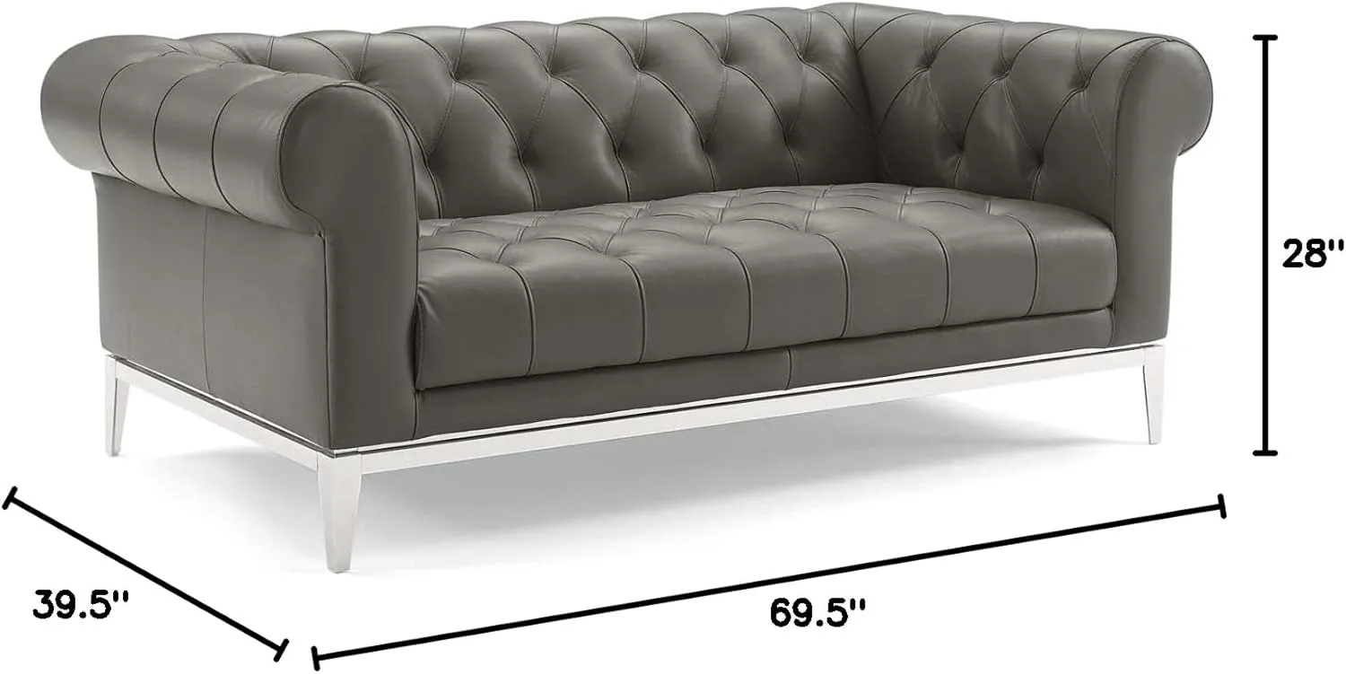 Modway Idyll Tufted Button Upholstered Leather Chesterfield Loveseat, Gray