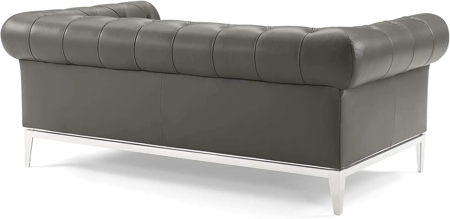 Modway Idyll Tufted Button Upholstered Leather Chesterfield Loveseat, Gray