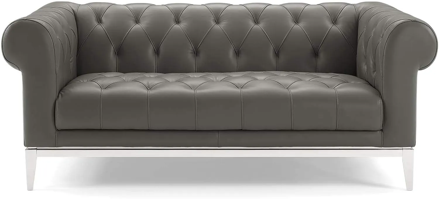 Modway Idyll Tufted Button Upholstered Leather Chesterfield Loveseat, Gray