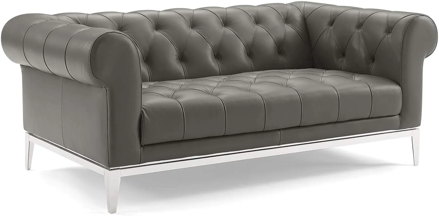 Modway Idyll Tufted Button Upholstered Leather Chesterfield Loveseat, Gray