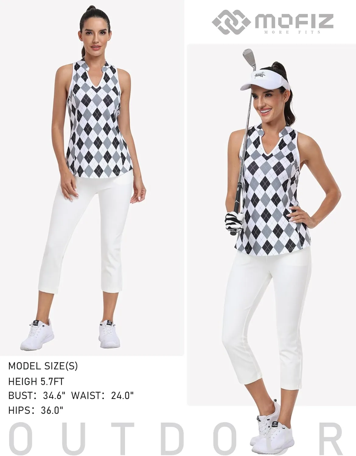 MoFiz Women Racerback Sleeveless Golf Polo Shirts V-Neck Collarless Tennis Running Tank Tops Quick Dry Athletic Casual