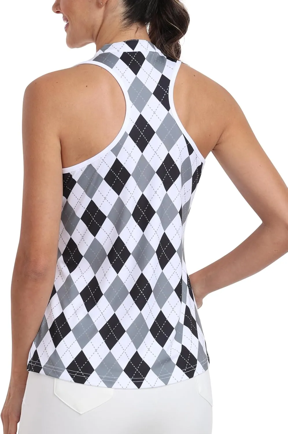 MoFiz Women Racerback Sleeveless Golf Polo Shirts V-Neck Collarless Tennis Running Tank Tops Quick Dry Athletic Casual