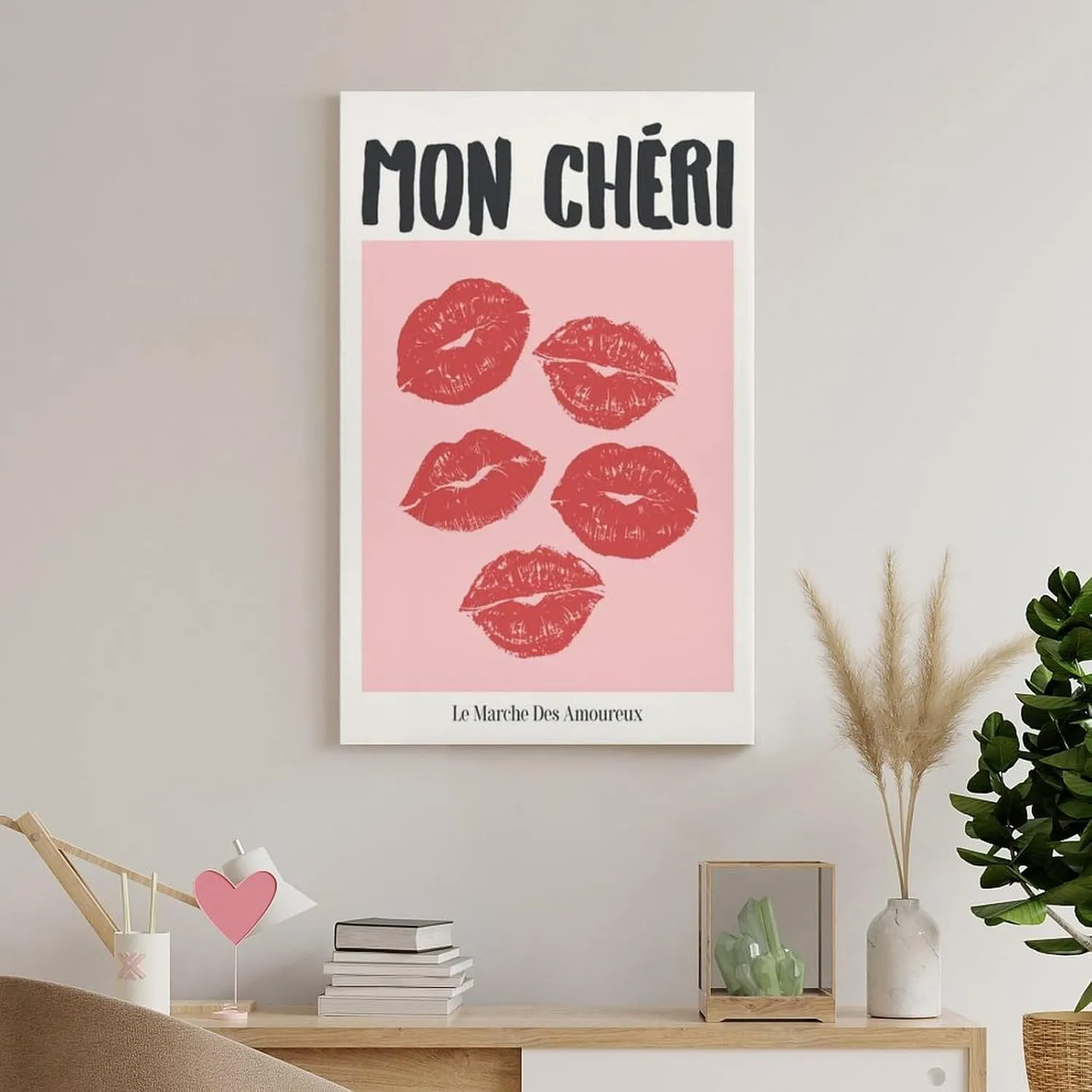 Mon Cheri Kiss Lips Print Trendy Retro Wall Art Coquette Room Decor Aesthetic Poster Bedroom Decor Lips Poster Poster For Bedroom Living Room Bathroom Office Kitchen Decor 12x18inch(30x45cm)Unframe-st
