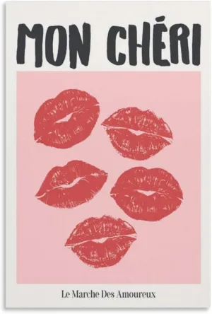Mon Cheri Kiss Lips Print Trendy Retro Wall Art Coquette Room Decor Aesthetic Poster Bedroom Decor Lips Poster Poster For Bedroom Living Room Bathroom Office Kitchen Decor 12x18inch(30x45cm)Unframe-st