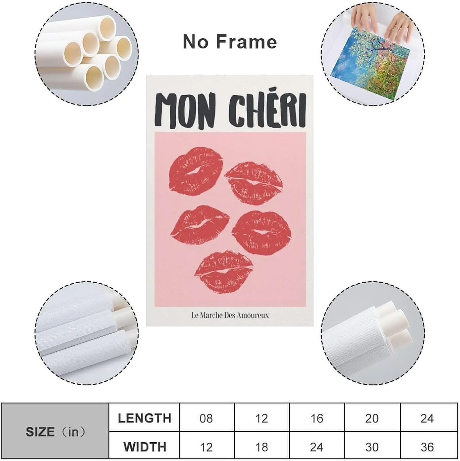 Mon Cheri Kiss Lips Print Trendy Retro Wall Art Coquette Room Decor Aesthetic Poster Bedroom Decor Lips Poster Poster For Bedroom Living Room Bathroom Office Kitchen Decor 12x18inch(30x45cm)Unframe-st