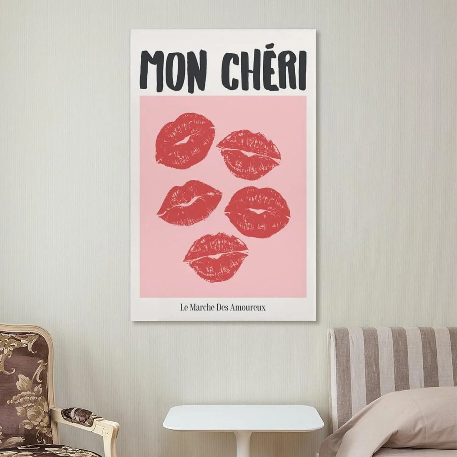 Mon Cheri Kiss Lips Print Trendy Retro Wall Art Coquette Room Decor Aesthetic Poster Bedroom Decor Lips Poster Poster For Bedroom Living Room Bathroom Office Kitchen Decor 12x18inch(30x45cm)Unframe-st