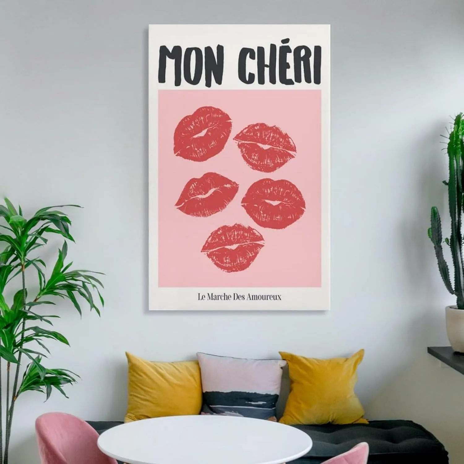 Mon Cheri Kiss Lips Print Trendy Retro Wall Art Coquette Room Decor Aesthetic Poster Bedroom Decor Lips Poster Poster For Bedroom Living Room Bathroom Office Kitchen Decor 12x18inch(30x45cm)Unframe-st
