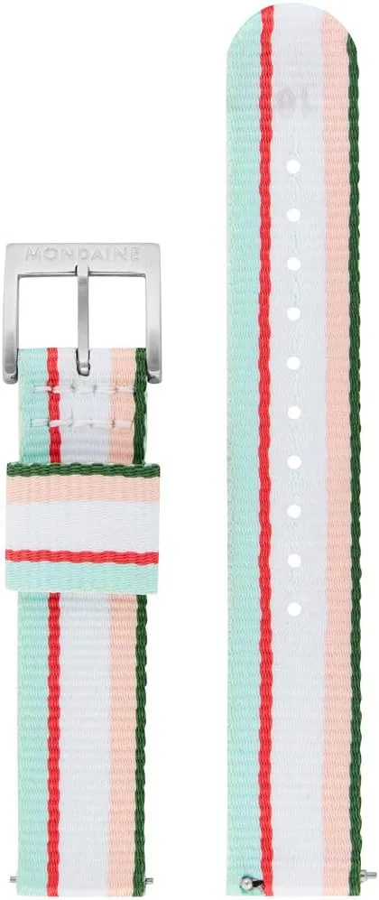 Mondaine Canvas Watch Strap 16mm with Stripes, Easy to Use, Genuine Classic A658.30323, multicoloured, 16 mm, Ribbon, multicoloured, 16mm, Ribbon