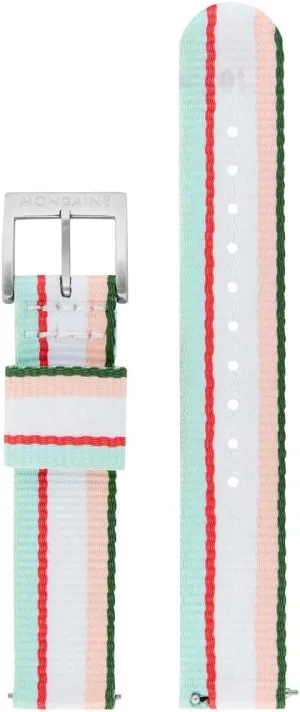Mondaine Canvas Watch Strap 16mm with Stripes, Easy to Use, Genuine Classic A658.30323, multicoloured, 16 mm, Ribbon, multicoloured, 16mm, Ribbon
