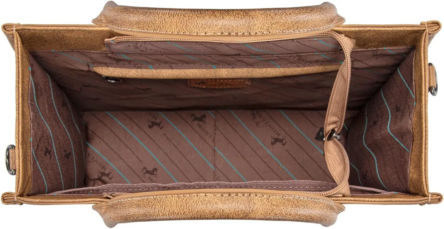 Montana West Longhorn Whipstitch Western Top Handle Tote Bag with Card Wallet Set