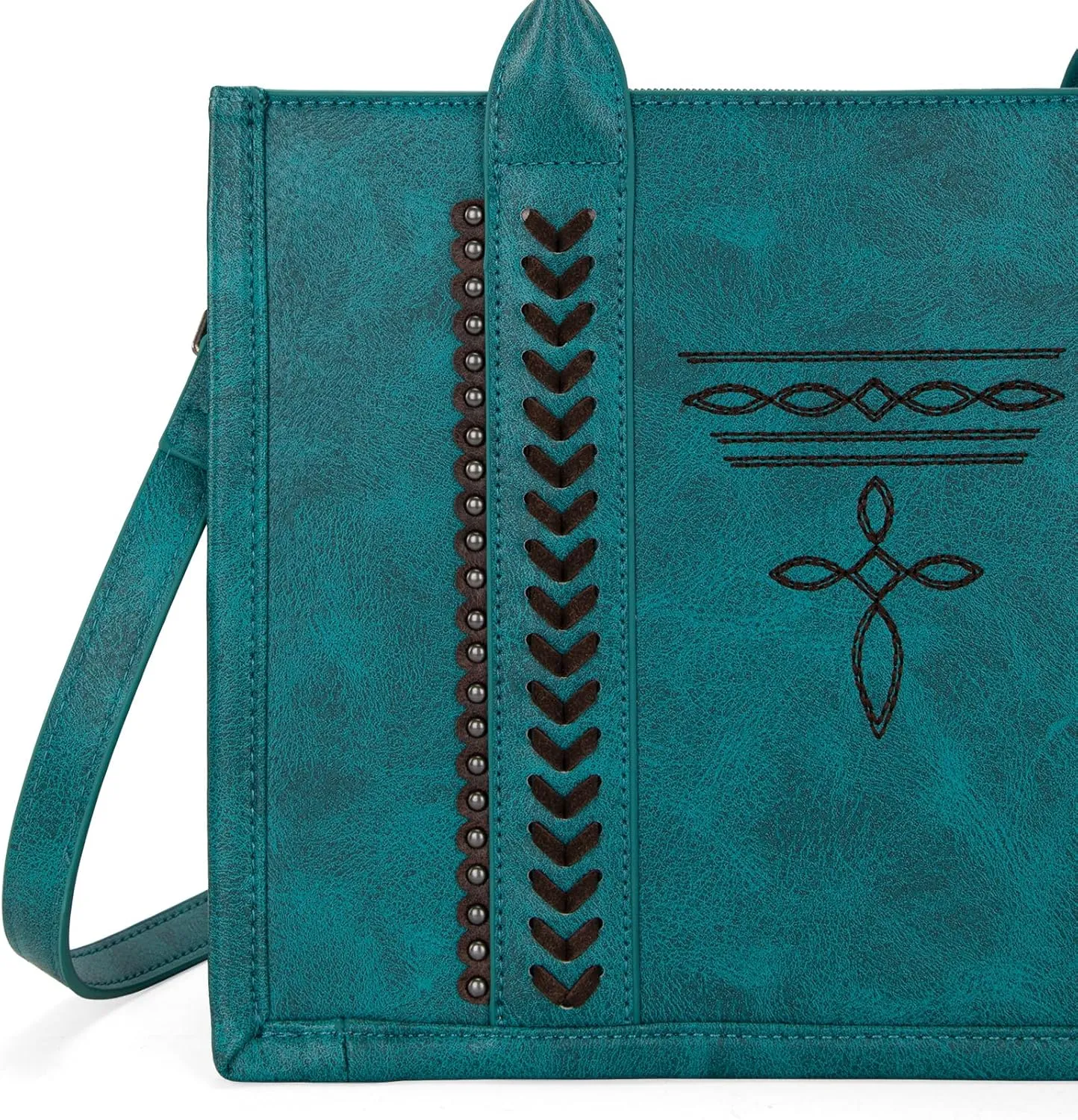 Montana West Longhorn Whipstitch Western Top Handle Tote Bag with Card Wallet Set