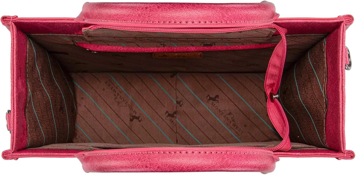 Montana West Longhorn Whipstitch Western Top Handle Tote Bag with Card Wallet Set