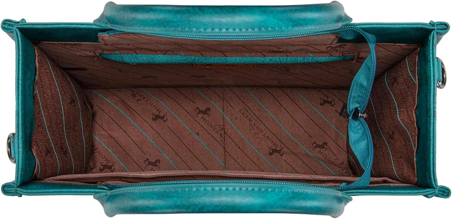 Montana West Longhorn Whipstitch Western Top Handle Tote Bag with Card Wallet Set