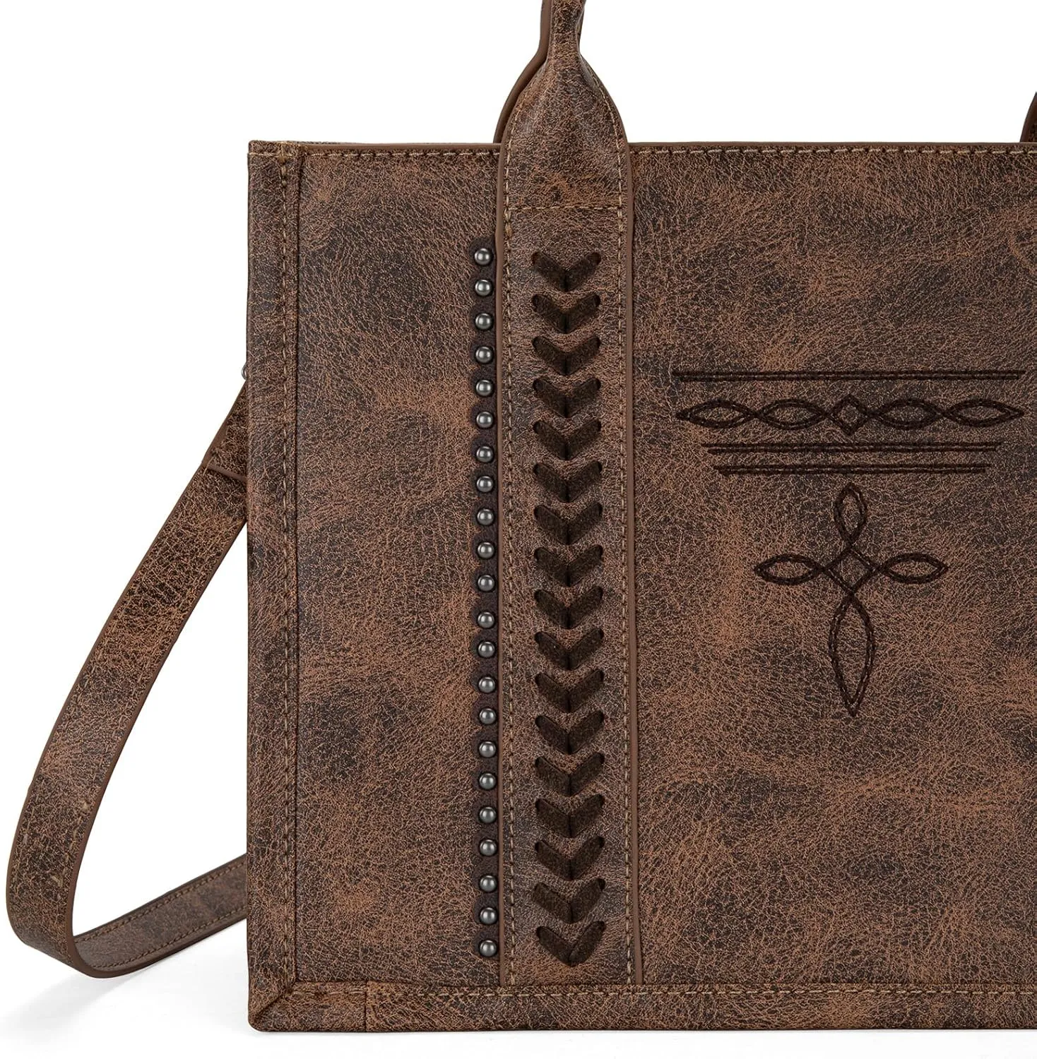 Montana West Longhorn Whipstitch Western Top Handle Tote Bag with Card Wallet Set