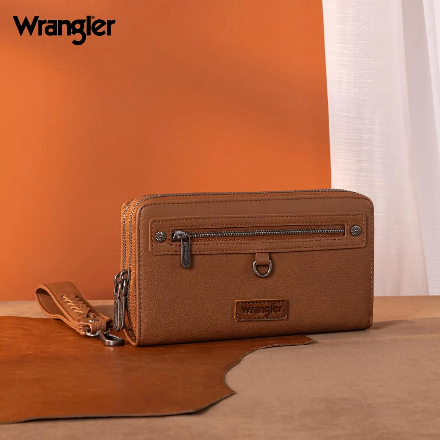 Montana West X Wrangler Large Capacity Women Wristlet Dual Zipper Wallet with Id Window and Smooth Metal Zipper