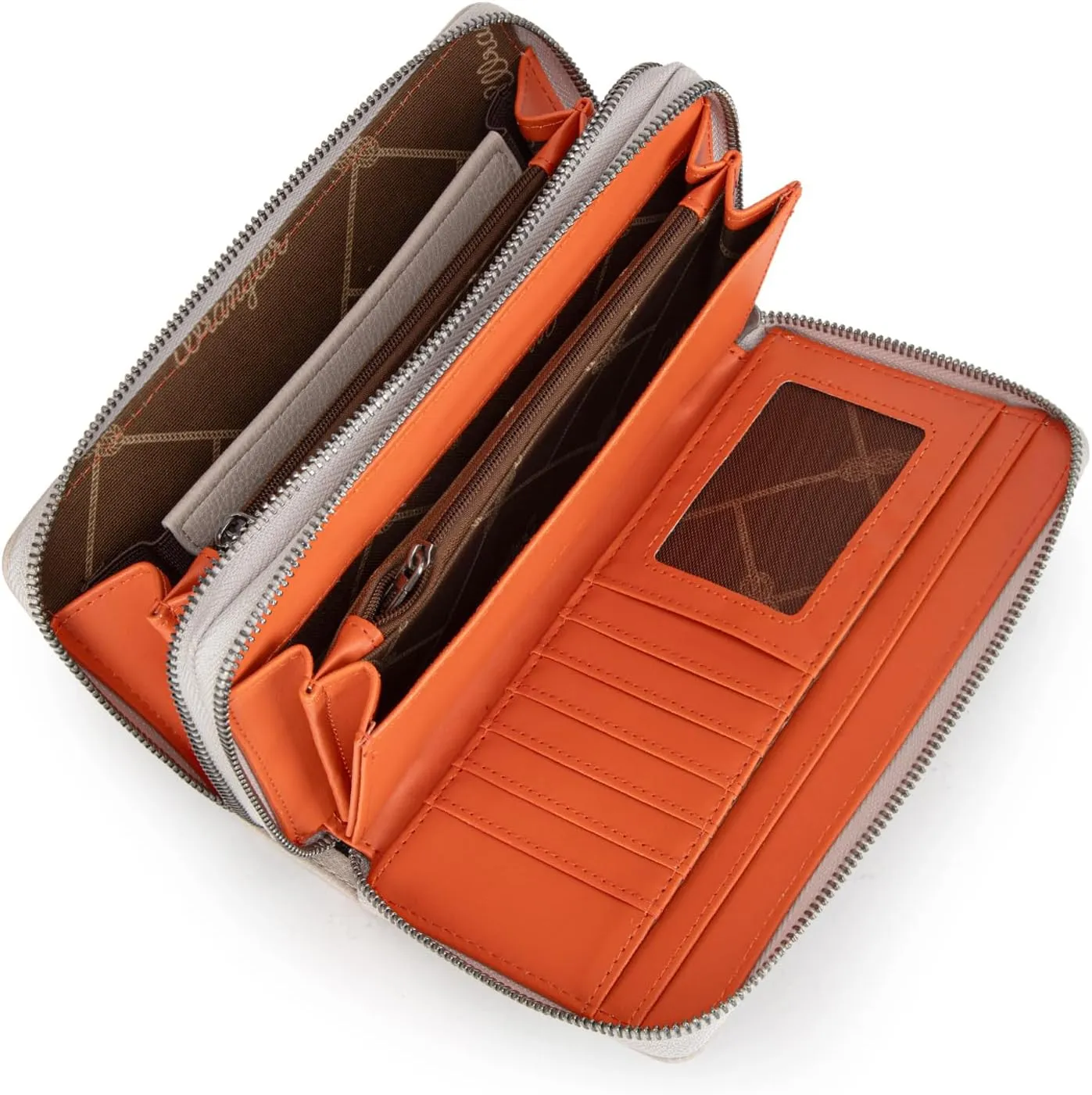 Montana West X Wrangler Large Capacity Women Wristlet Dual Zipper Wallet with Id Window and Smooth Metal Zipper