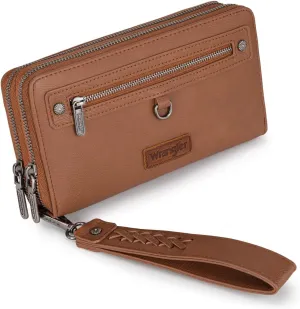 Montana West X Wrangler Large Capacity Women Wristlet Dual Zipper Wallet with Id Window and Smooth Metal Zipper