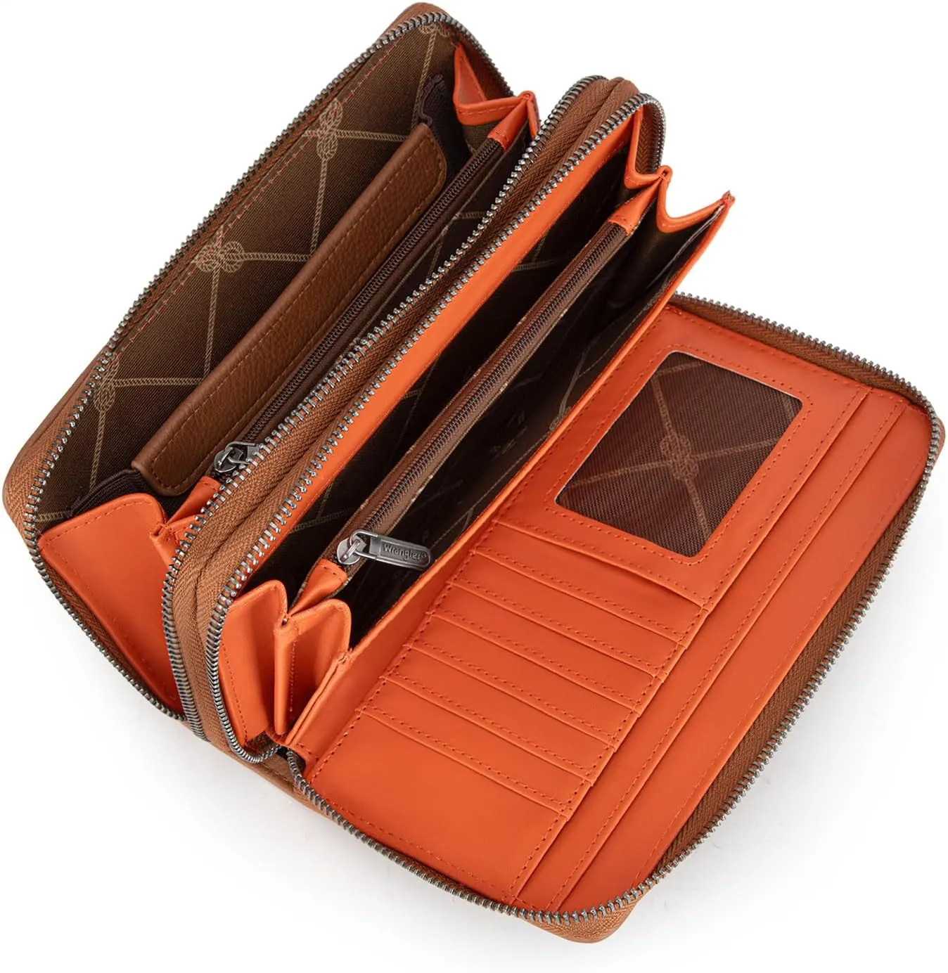 Montana West X Wrangler Large Capacity Women Wristlet Dual Zipper Wallet with Id Window and Smooth Metal Zipper