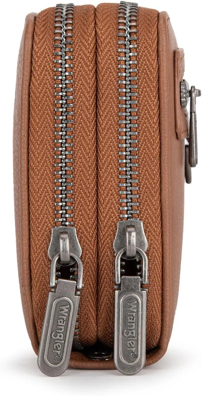 Montana West X Wrangler Large Capacity Women Wristlet Dual Zipper Wallet with Id Window and Smooth Metal Zipper