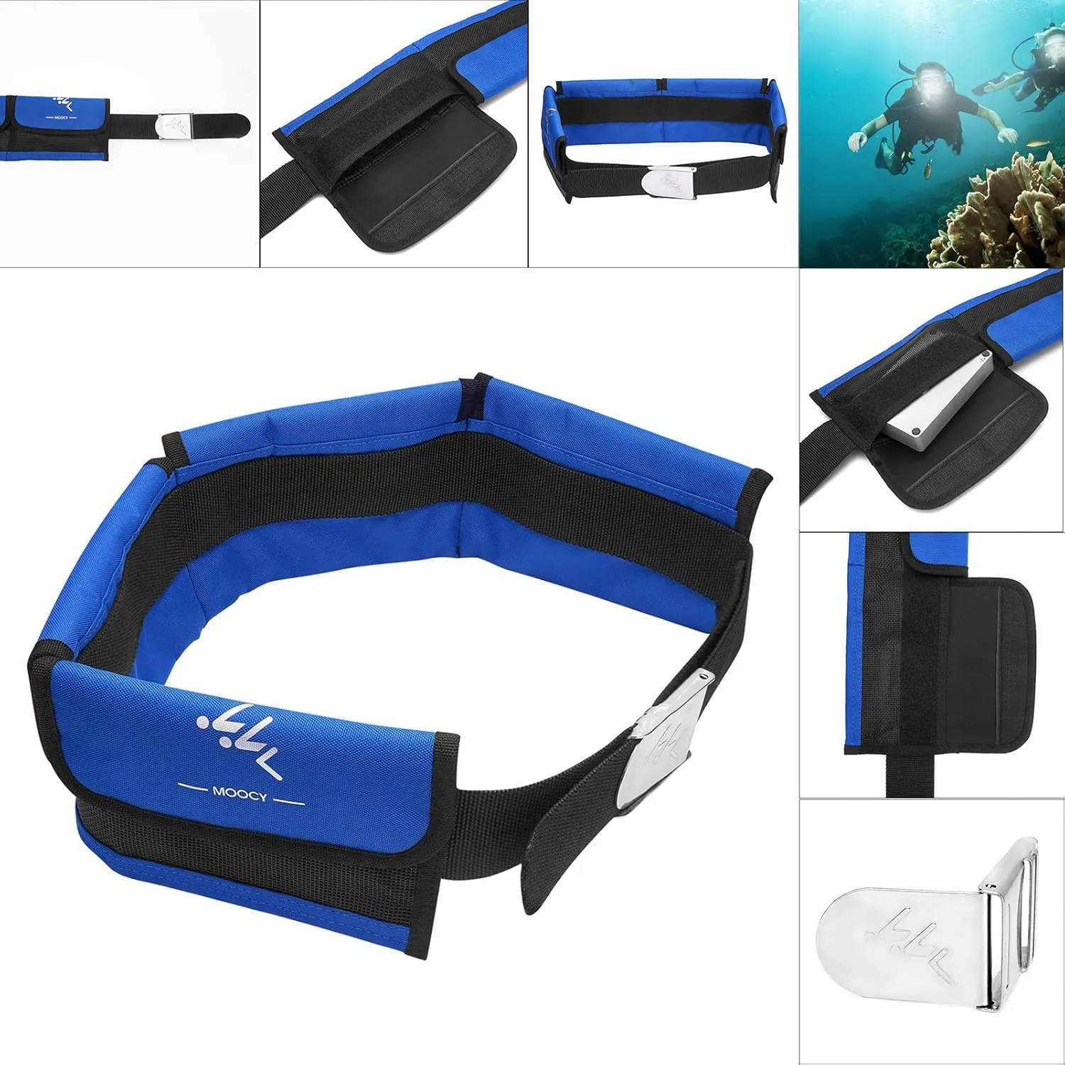 MOOCY 4 Neoprene Pocket Scuba Weight Belt，Spear Fishing Nylon-fit for Waist 32" to 52" - Quick-Release Buckle