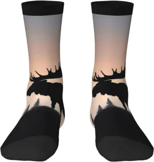 Moose Mountain Pine Tree Crew Socks Unisex Cushioned Breathable Athletic Ankle Socks Casual Calf Socks for Running