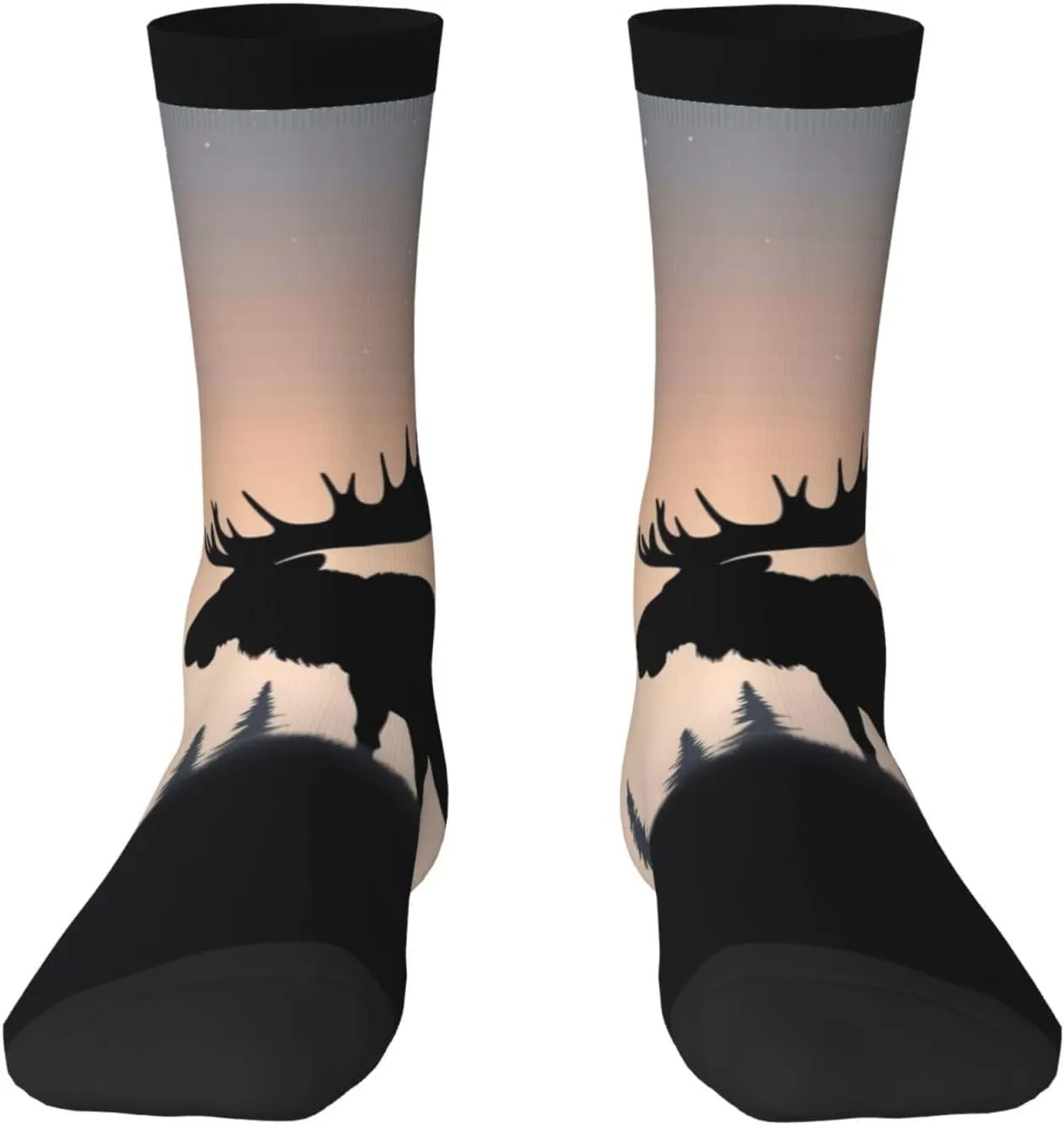 Moose Mountain Pine Tree Crew Socks Unisex Cushioned Breathable Athletic Ankle Socks Casual Calf Socks for Running