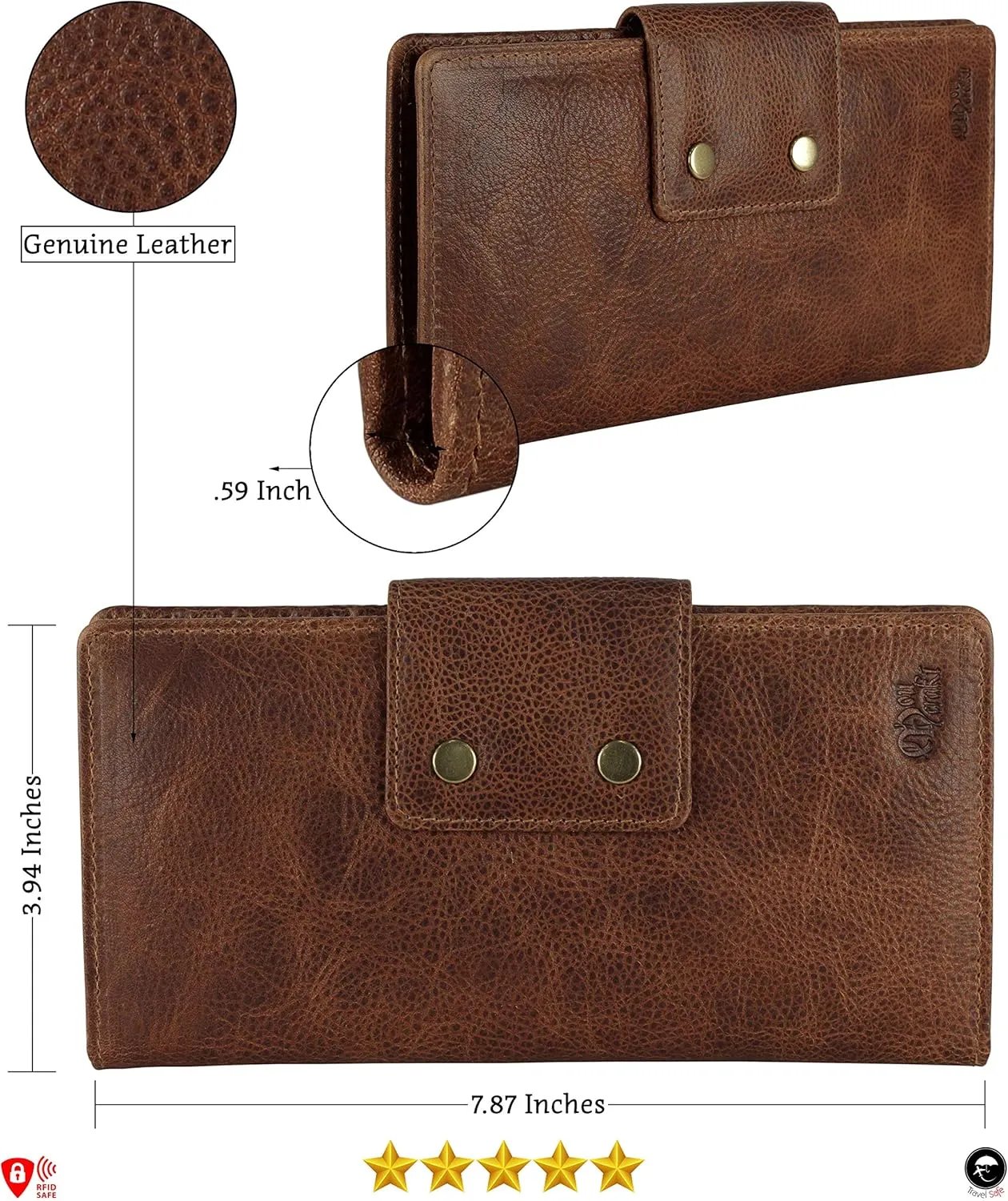 Mou Meraki Genuine Leather RFID Blocking Long Wallet – Vintage Bifold for Men