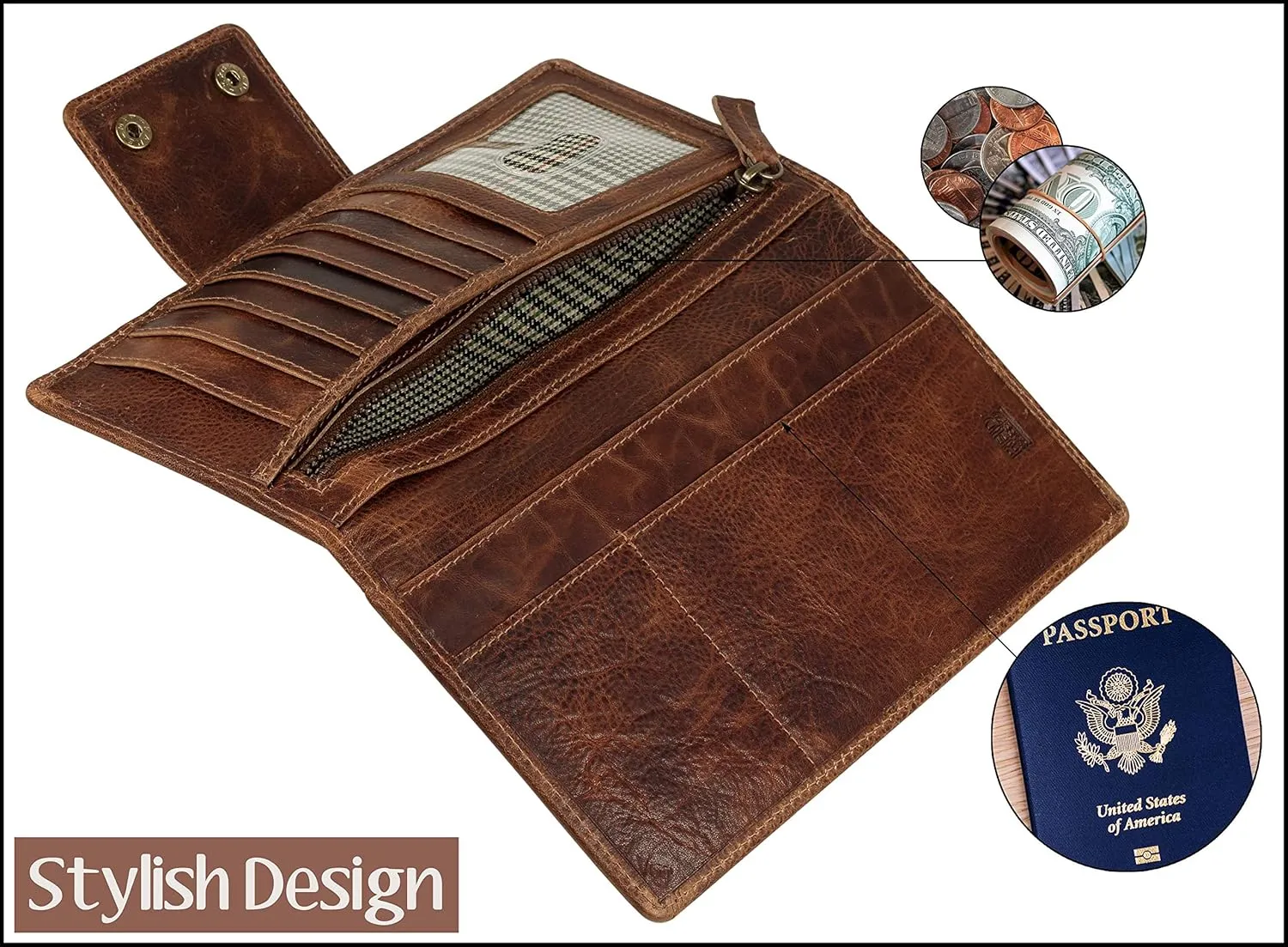 Mou Meraki Genuine Leather RFID Blocking Long Wallet – Vintage Bifold for Men