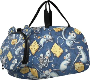Mouse Cheese and Bones Sports Duffle Bag for Teens Girls Boys, Gym Bag with Shoe Compartment, Kids Travel Overnight Weekender Shoulder Bag