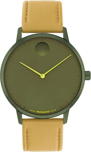 Movado Face Men's Luxury Quartz Watch - Swiss Movement, Leather Strap - Water Resistance 30 Meters (3ATM) - Elegant Timepiece - Gift for Him - 41mm
